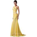 Grace Karin Hot Sale Um ombro Amarelo Chiffon Long Evening Party Dress Vestidos CL4971-1 #